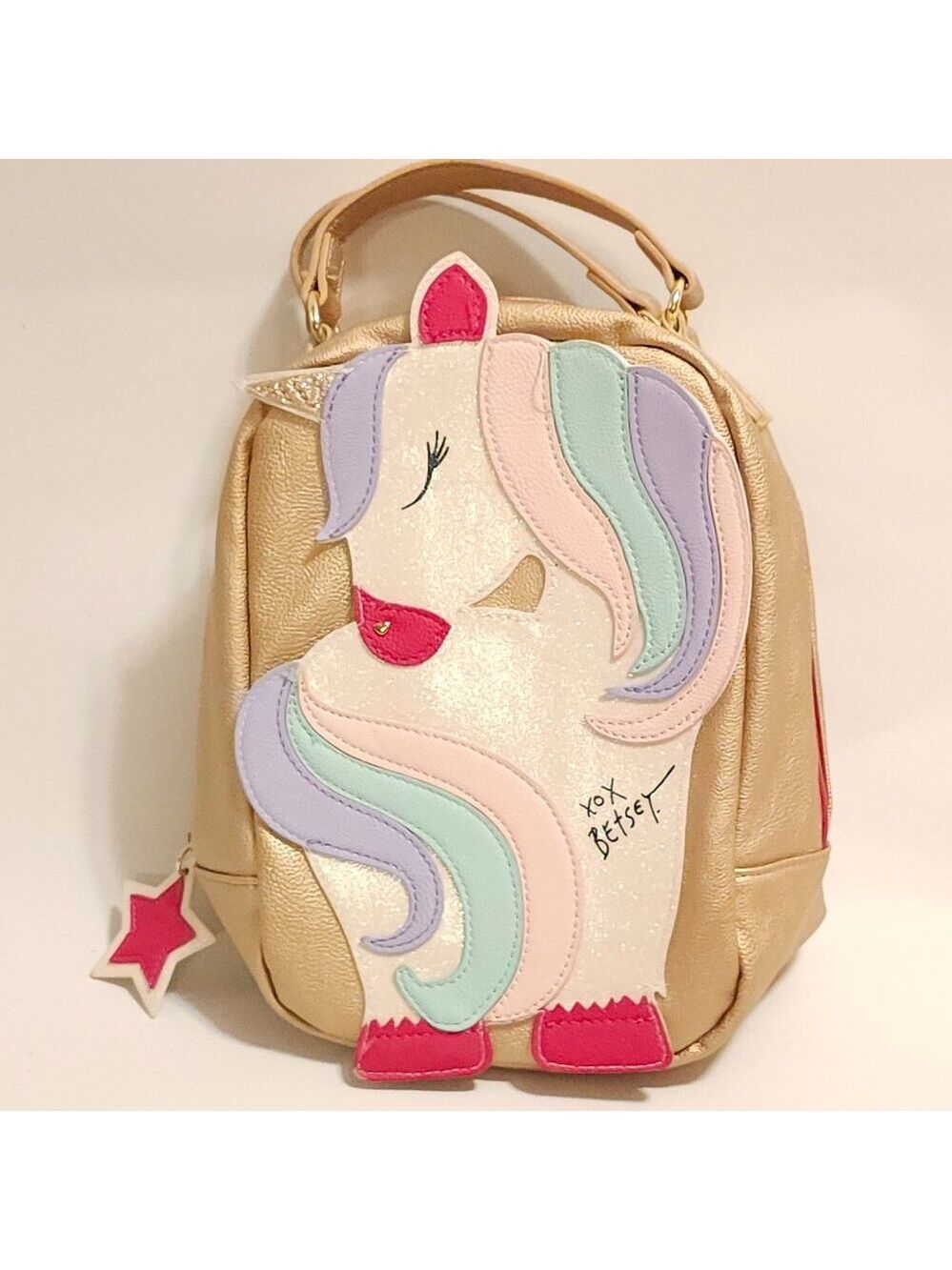 WHIMSICAL Betsey Johnson Gold Unicorn insulated lunch bag/ Crossbody